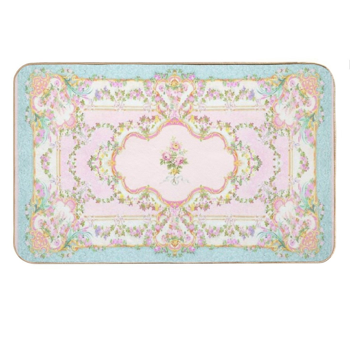 French Rococo Floral Watercolor Panel Bath Mat