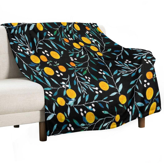 Oranges on Black Throw Blanket