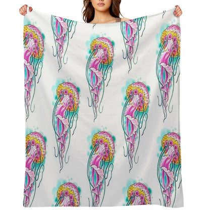 Floral Jellyfish Watercolour Throw Blanket