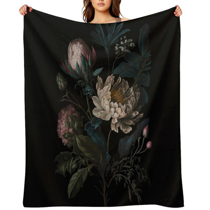Dark Academia Peony Botanical Throw Blanket