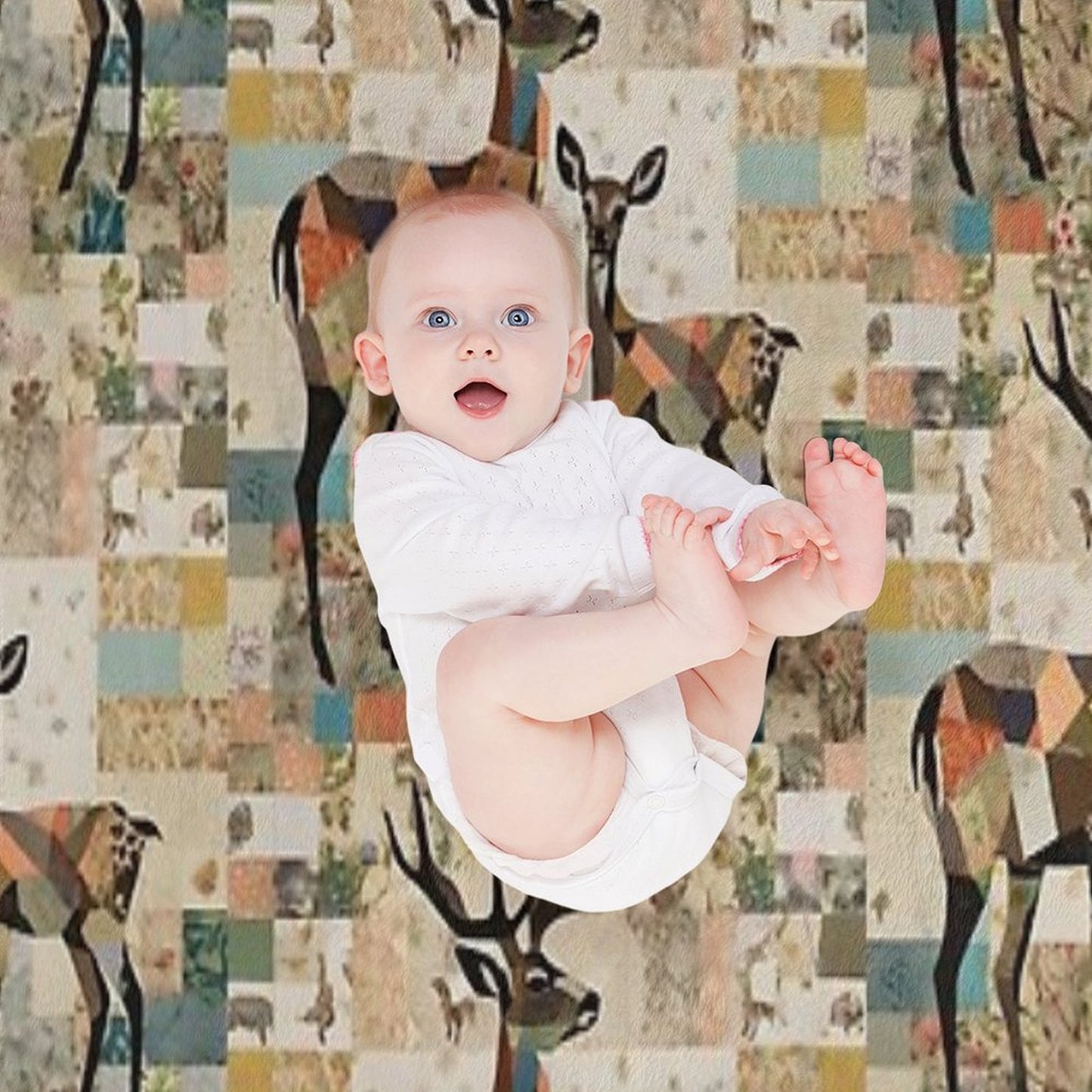 Patchwork Collage Deer with Deer, Art Color Illustration Throw Blanket