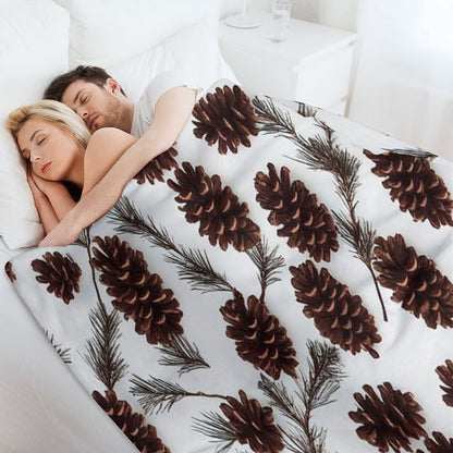 Pine Cones Festive Background with Fir Branch, Seamless Pattern. Throw Blanket