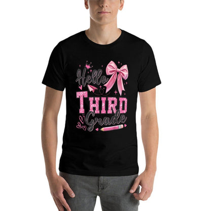 Hello Third Grade First Day Of School Coquette Teacher Girl  Trendy Pattern T-Shirt