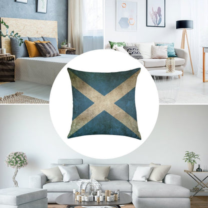Old And Worn Distressed Vintage Flag of Scotland Linen Throw Pillow Cover
