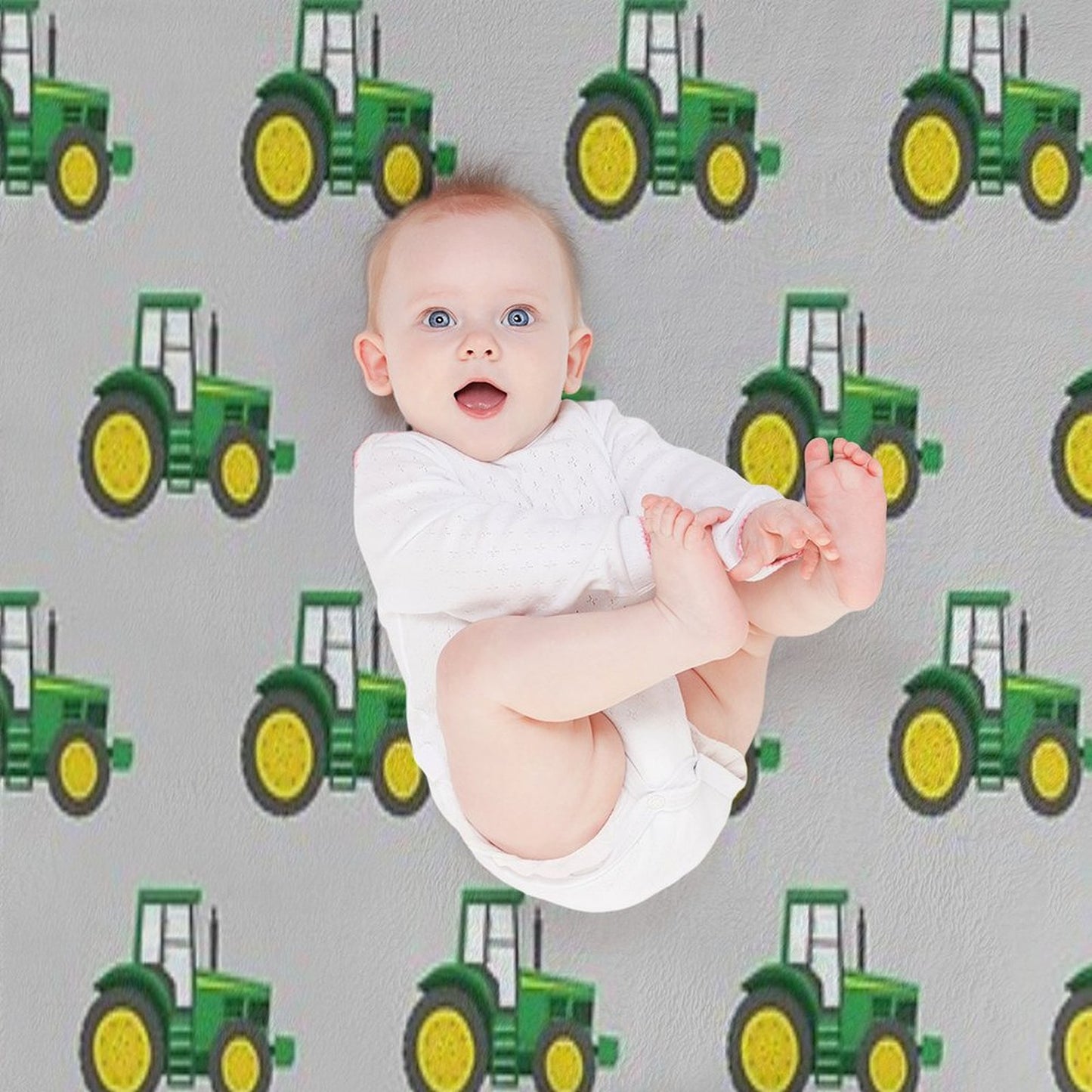 Green Tractors on Grey - Farming - Farm Themed Throw Blanket