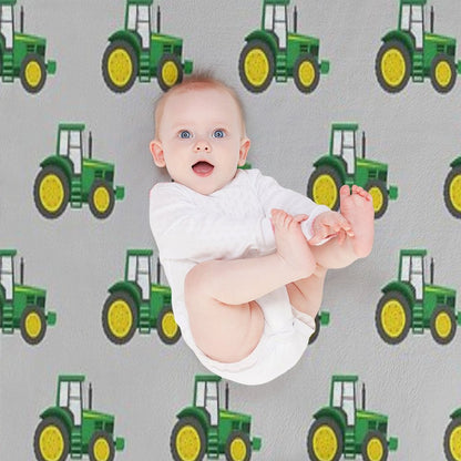 Green Tractors on Grey - Farming - Farm Themed Throw Blanket