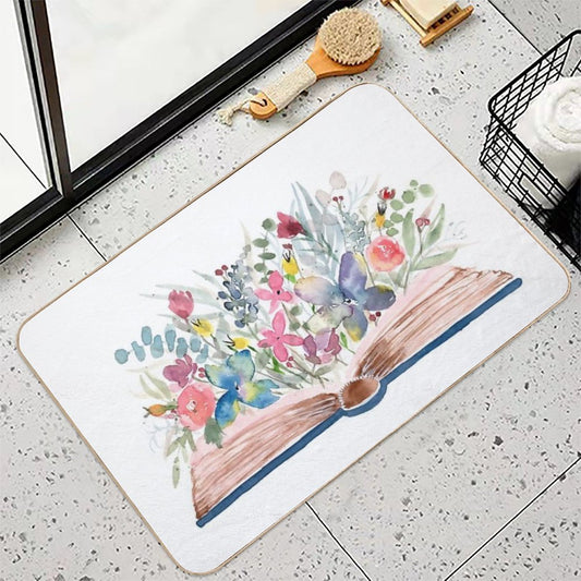 Watercolor Open Book with Florals Bath Mat