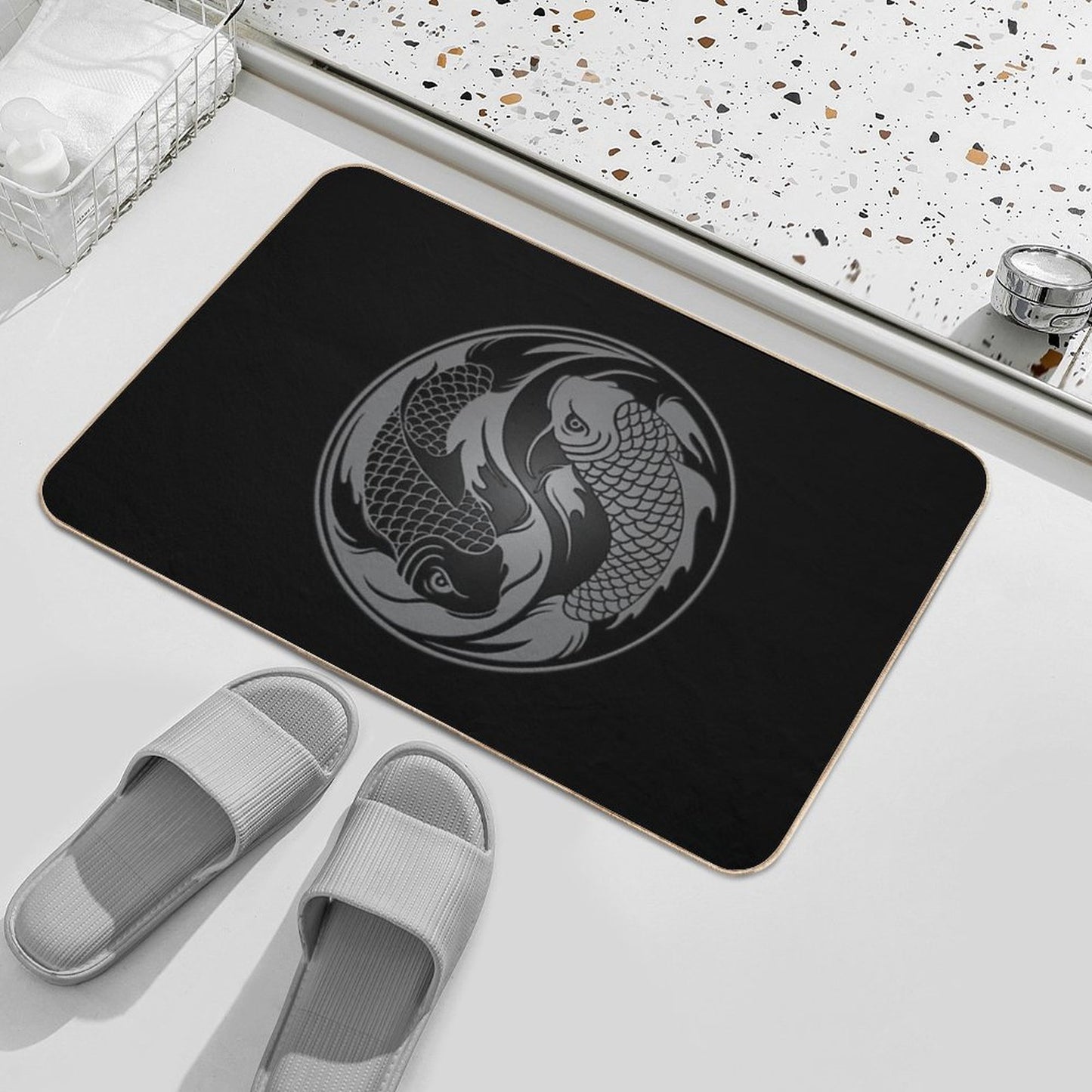 Gray And Black Yin Yang Koi Fish Bath Mat