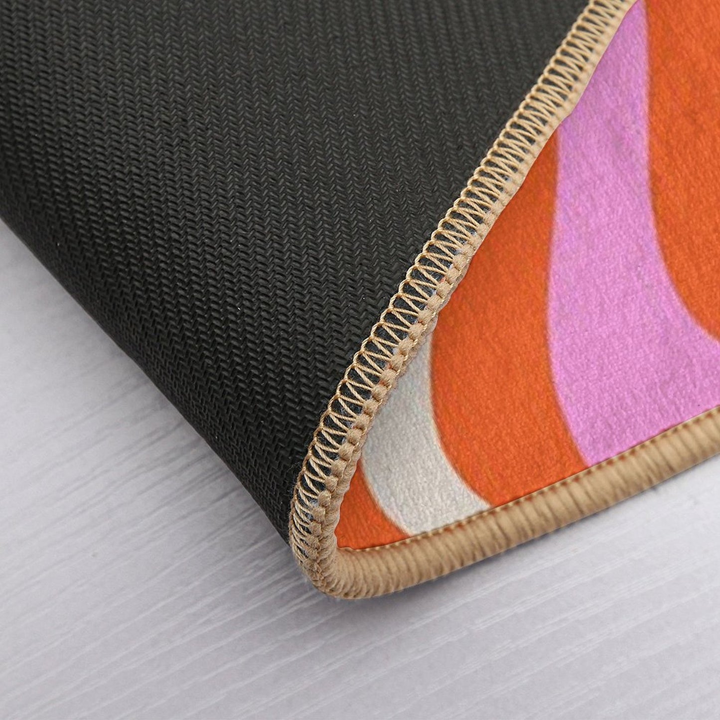 Retro Liquid Swirl Abstract Pattern Hot Pink Bright Orange Cream Bath Mat