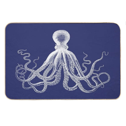 Octopus  Vintage Octopus  Tentacles  Sea Creatures  Nautical  Ocean  Sea  Beach  Navy Blue And White Bath Mat