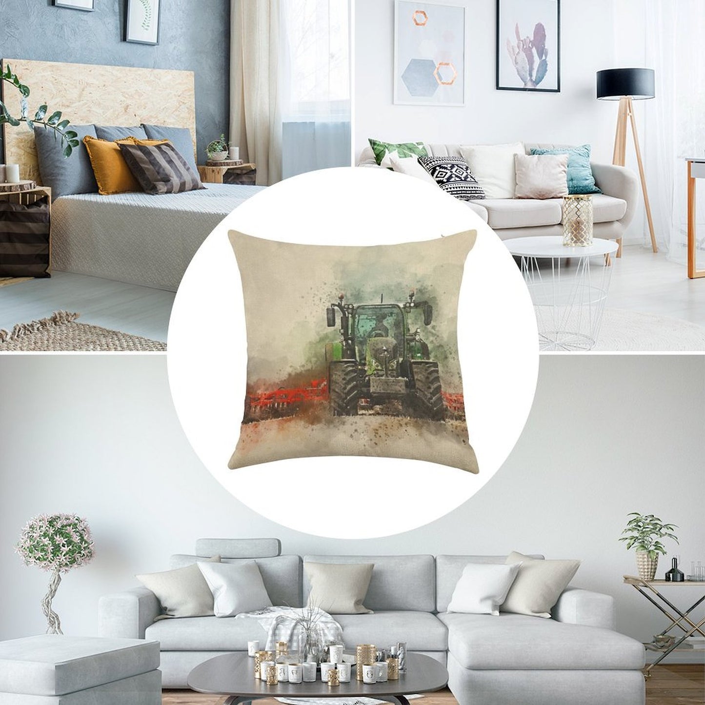 Fendt Tractor Grafting Linen Throw Pillow Cover