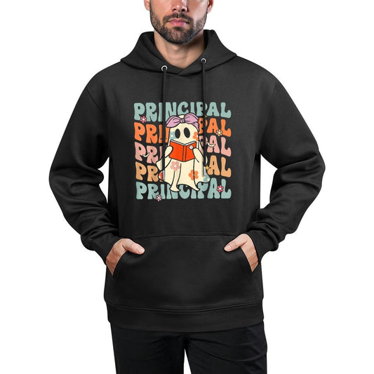 Groovy Halloween School Principal Retro Floral Ghost Pilling-Resistant Hoodie