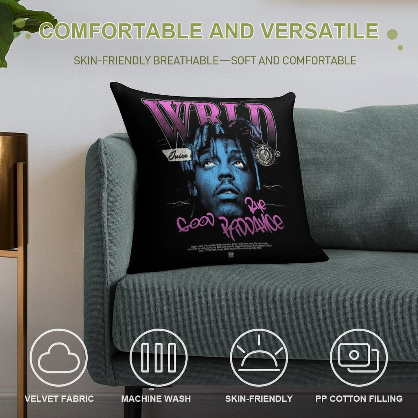 Juice WRLD Halftone Soft Style Accent Throw Pillow