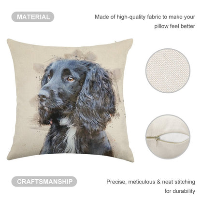 Autumnal Spaniel Linen Throw Pillow Cover