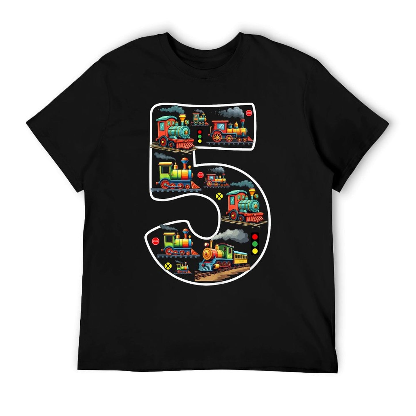 Kids 5 Year Old Boy Trains Birthday 5th Birthday Locomotive Train T-Shirt