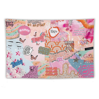 Pink And Blue Girl Power Collage Tapestry