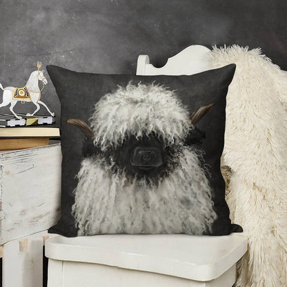 Bo Sheep. Valais Blacknose Sheep. Linen Throw Pillow Cover