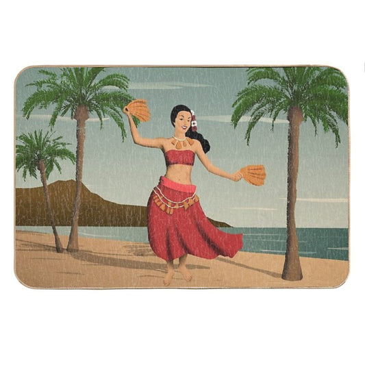 Hawaiian Vintage Hula Girl Distressed Postcard Bath Mat