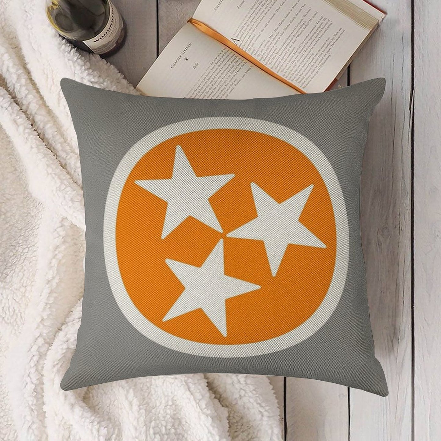Orange & White Tri-Star Linen Throw Pillow Cover