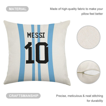 Messi 10 Linen Throw Pillow Cover