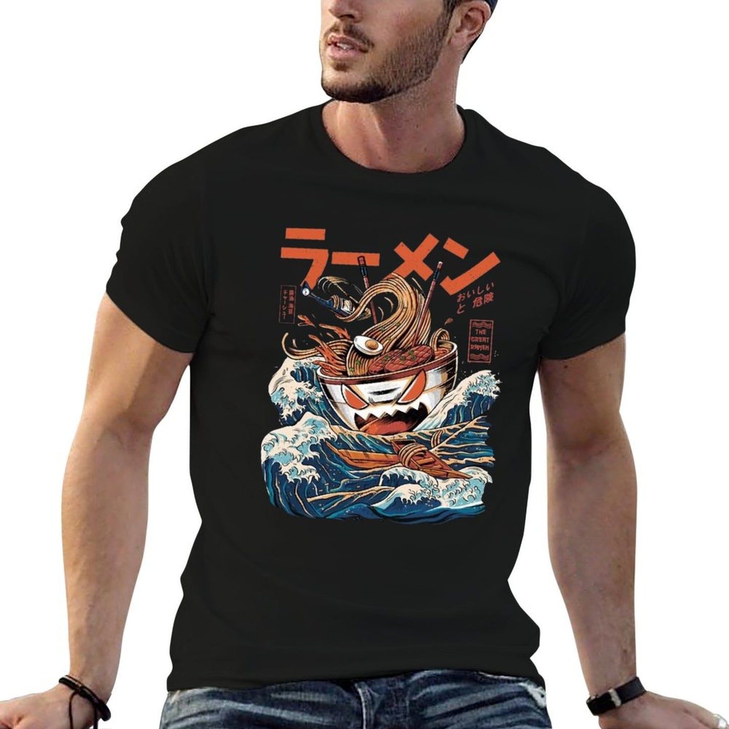 The Black Great Ramen  Rolled Sleeves T-Shirt