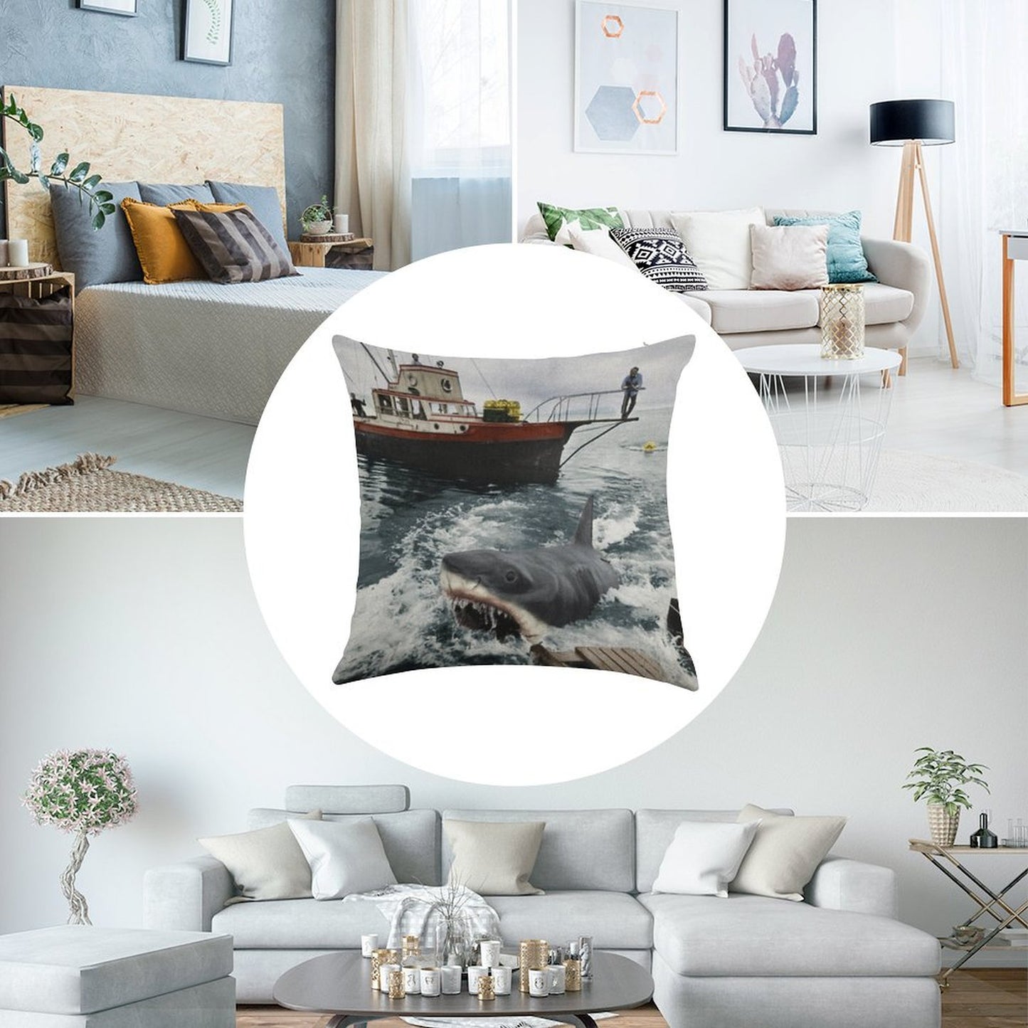 Jaws Photography Linen Throw Pillow Cover