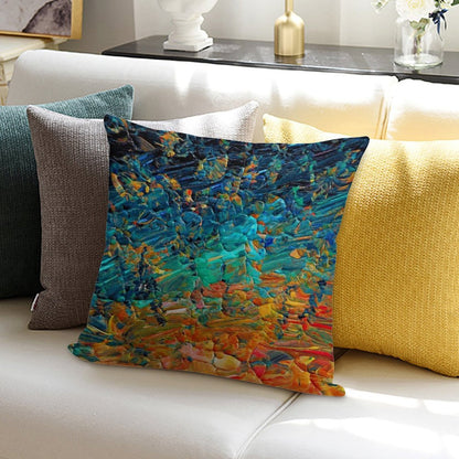 ETERNAL TIDE 2 Bold Rainbow Colorful Deep BlueTurquoise Aqua Orange Yellow Ombre Waves Abstract Acrylic Painting Soft High-Density Material Throw Pillow