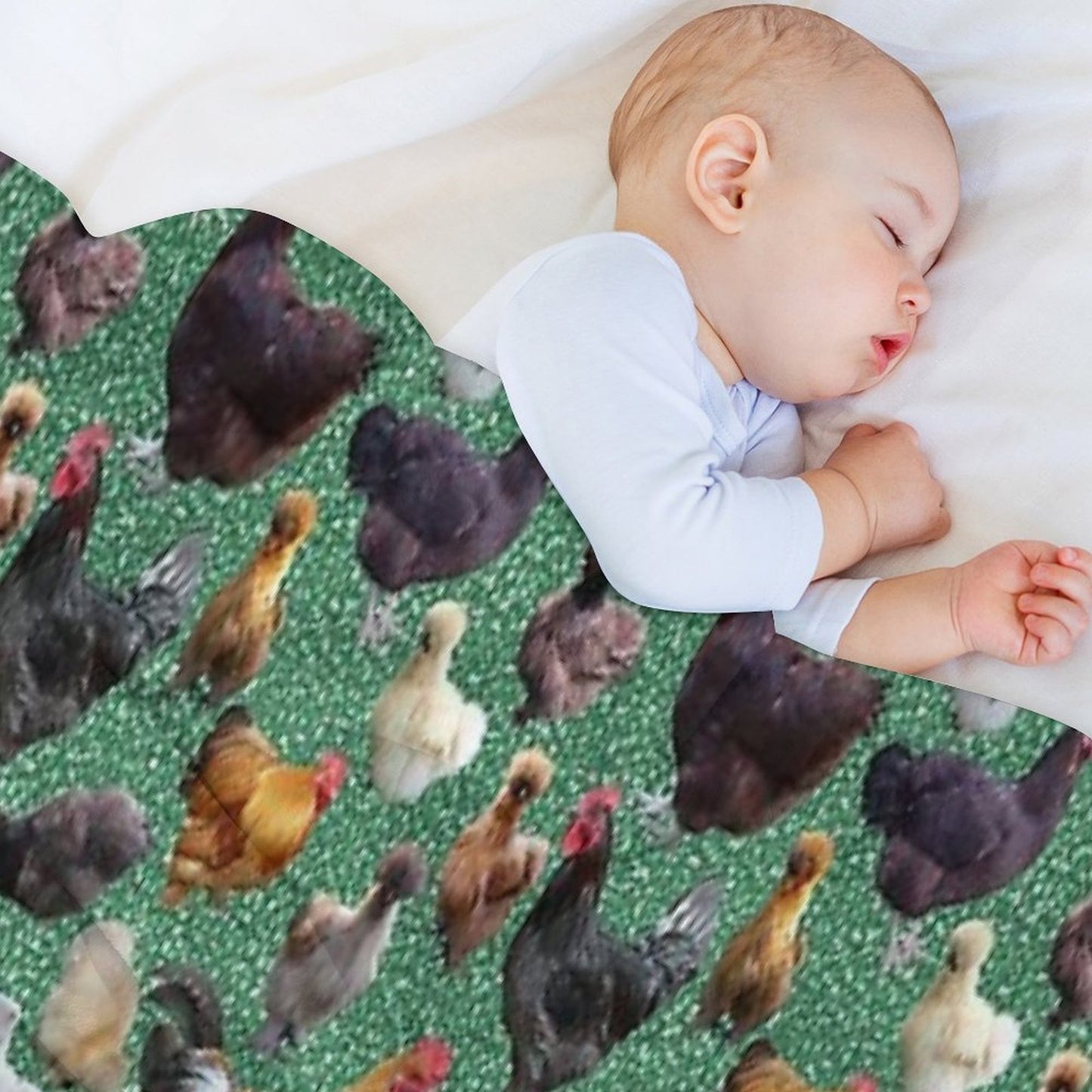 Backyard Chickens on Green Glitter Throw Blanket