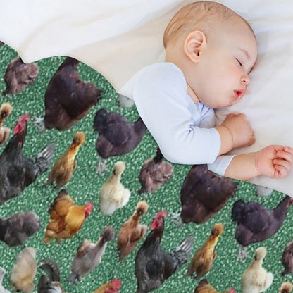 Backyard Chickens on Green Glitter Throw Blanket