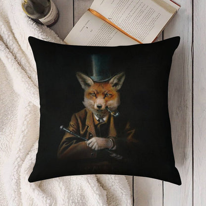 Dapper Victorian Fox Linen Throw Pillow Cover