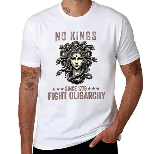No Kings Fight Oligarchy Medusa Feminist Patriot Women Girl  Ribbed Collar T-Shirt