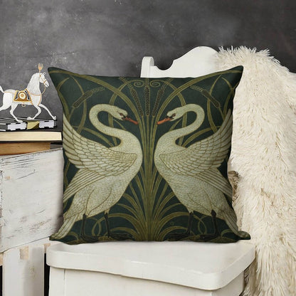 Art Deco - Swan, Rush, And Iris Linen Throw Pillow Cover