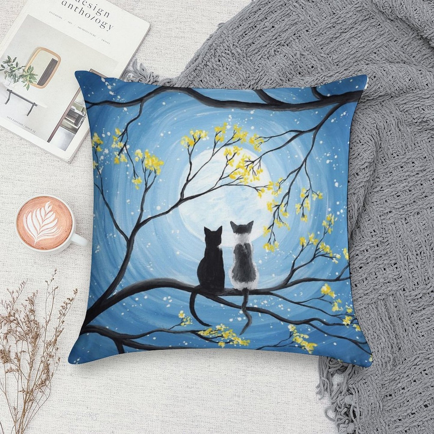 Cats Full Moon Soft Skin-Friendly Throw Pillow