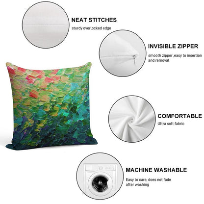 MERMAID SCALES 4 Rainbow Colorful Ombre Ocean Waves Abstract Acrylic Impasto Painting Teal  GreenArt Soft Short Plush Fabric Throw Pillow