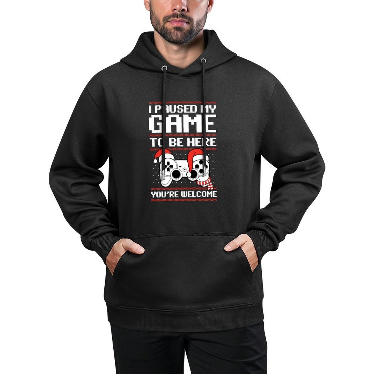 Paused My Game To Be Here Ugly Christmas Video Gamer Sweatshirt Casual Wear Hoodie
