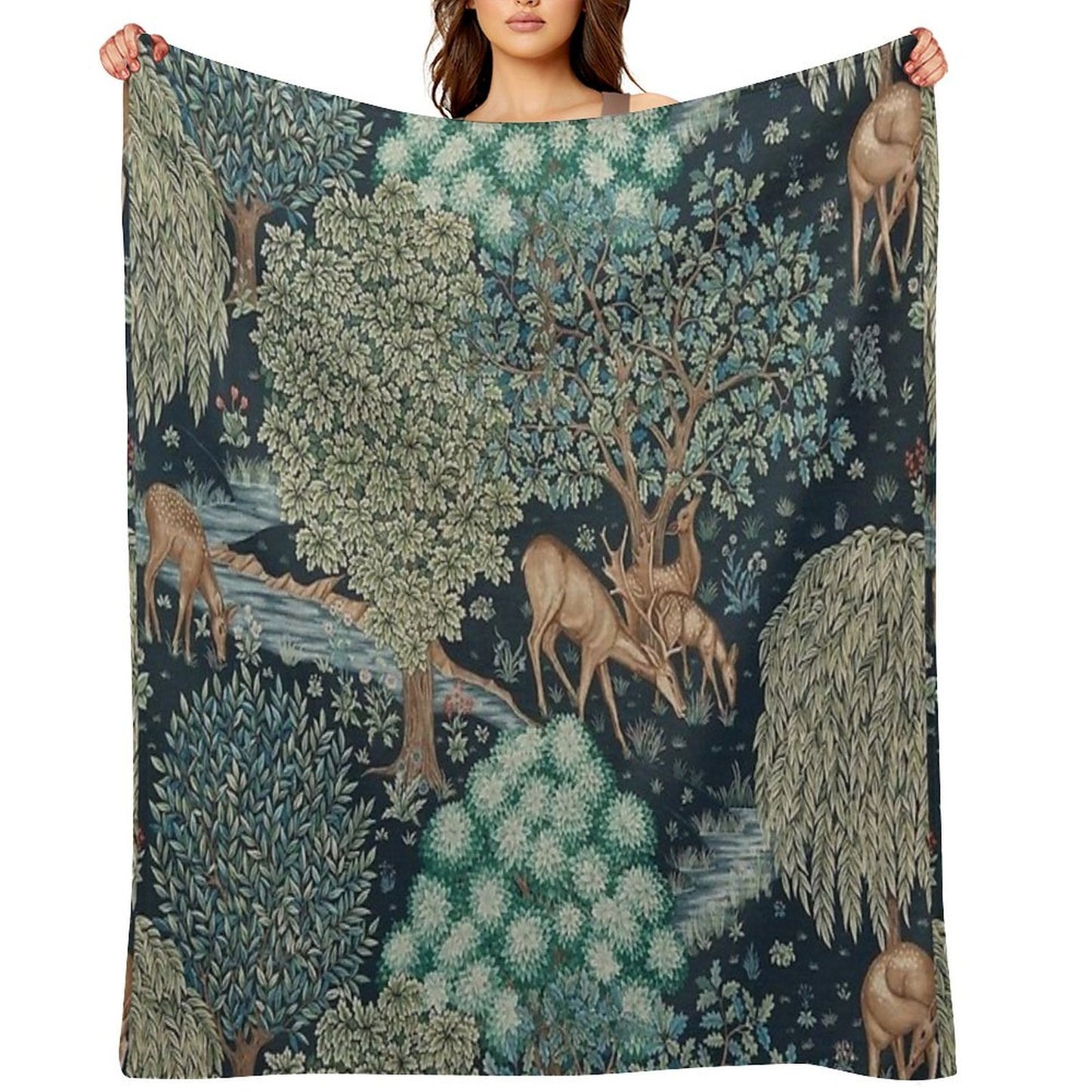 William Morris - The Brook Tapestry - Forest Deer Throw Blanket