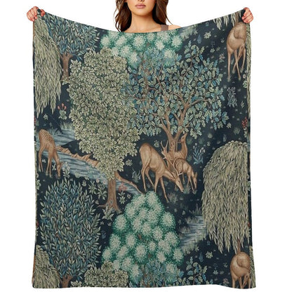 William Morris - The Brook Tapestry - Forest Deer Throw Blanket
