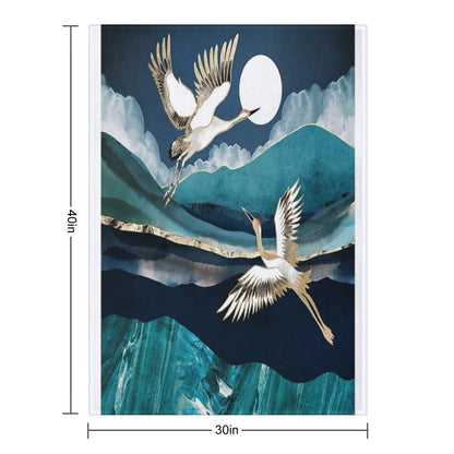 Midnight Cranes Throw Blanket