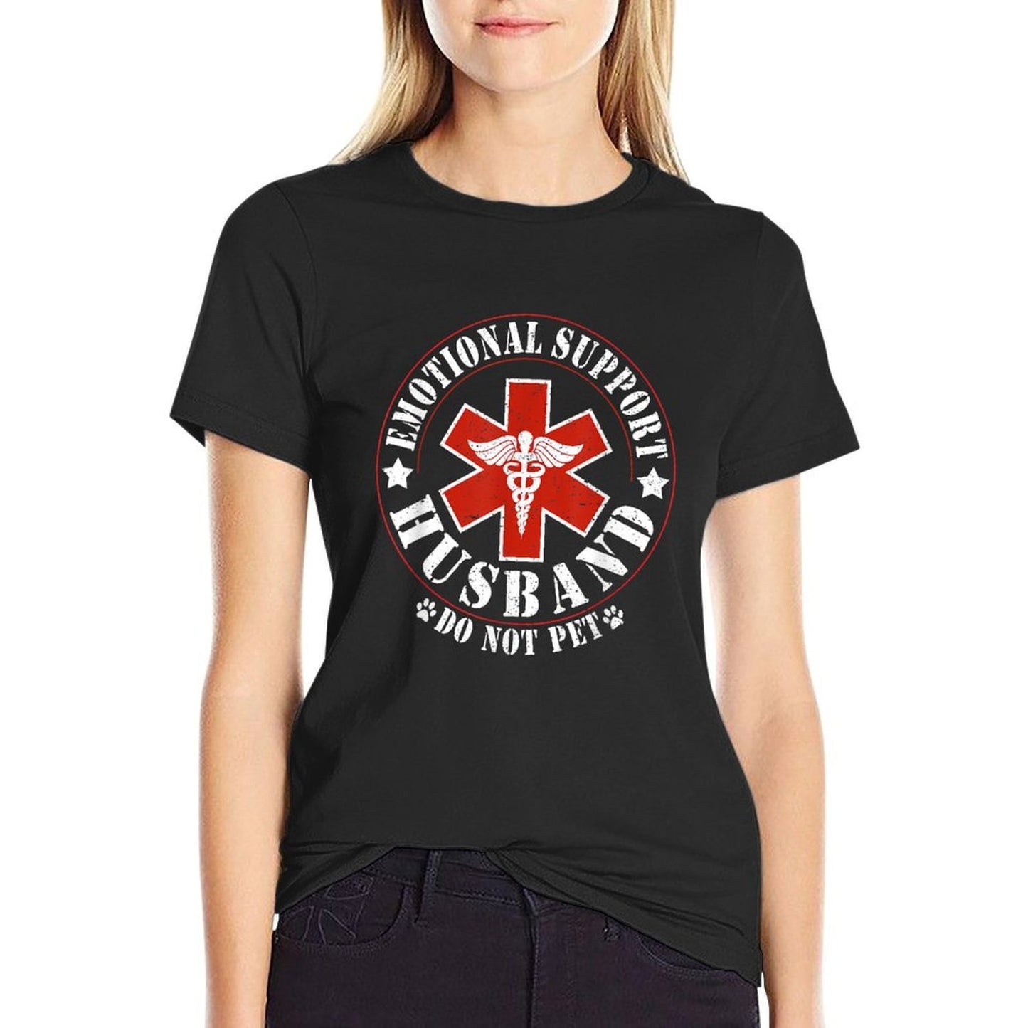 Emotional Support Husband Do Not Pet Funny Mens Husband  Rolled Sleeves T-Shirt