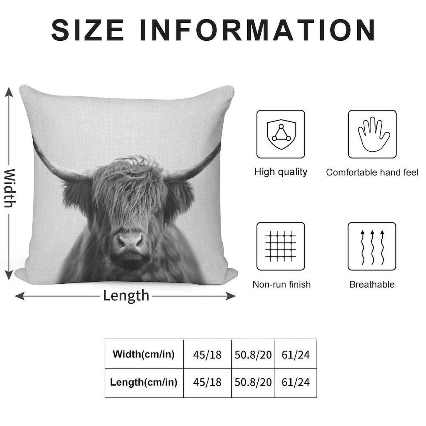 Highland Cow - Black & White Soft Ultra-Soft Texture Throw Pillow
