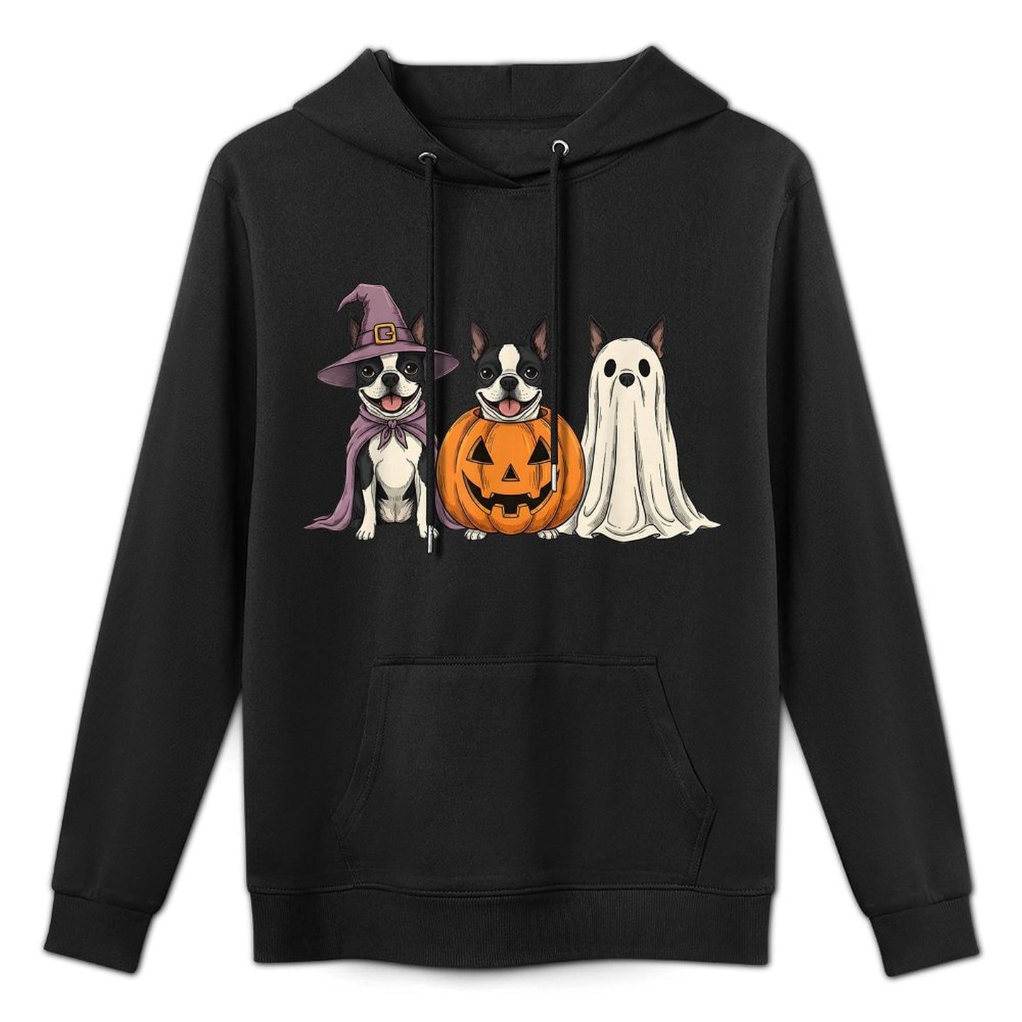 Spooky Ghost Boston Terrier Pumpkin Halloween Dog Lover Layering Staple Hoodie