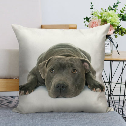 Blue Staffordshire Bull Terrier Super Cute Puppy Eyes Linen Throw Pillow Cover