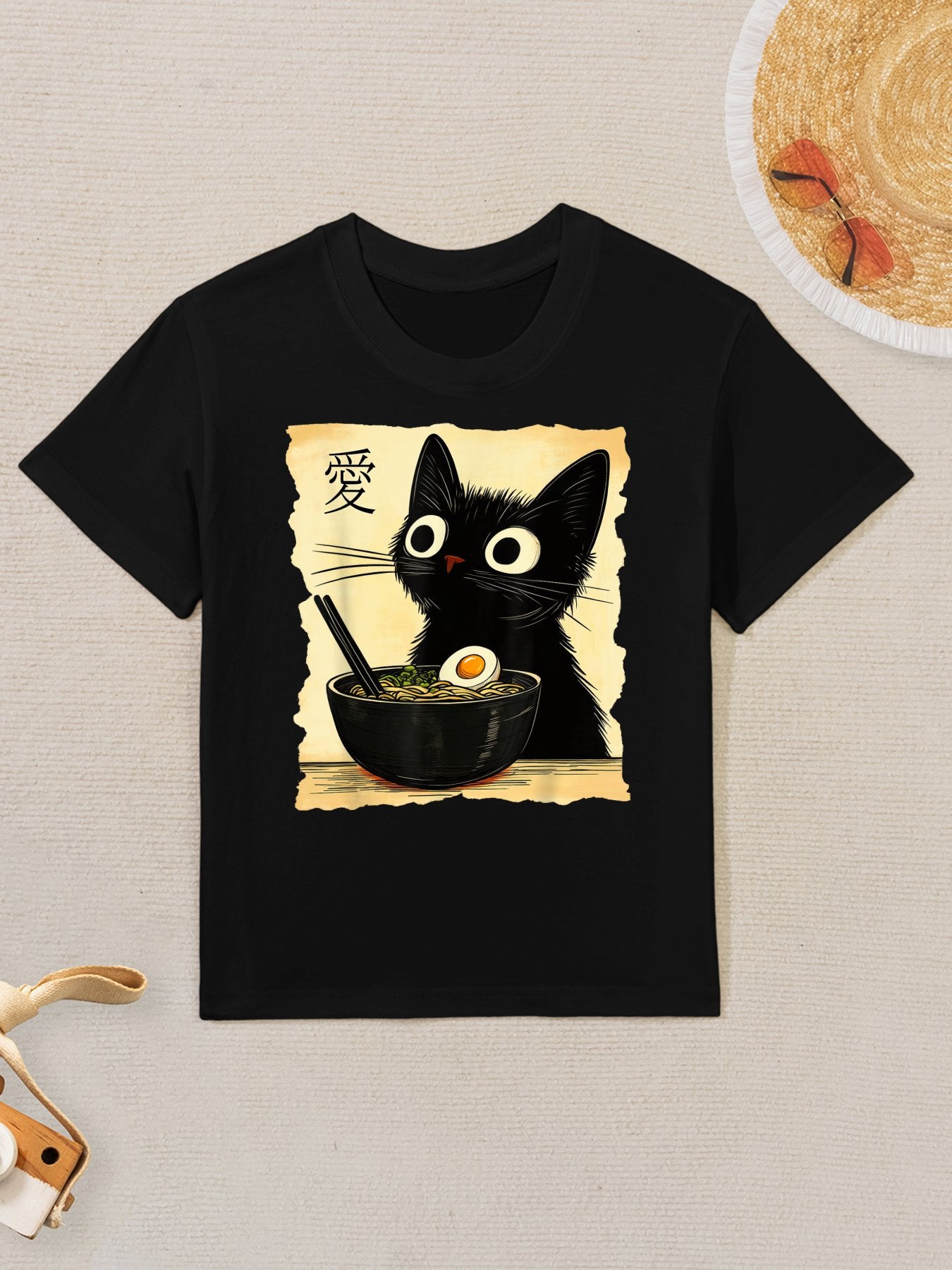 Funny Cat Ramen Graphic Japanese Kawaii Anime Cat Kids T-Shirt