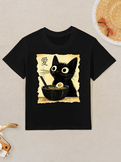 Funny Cat Ramen Graphic Japanese Kawaii Anime Cat Kids T-Shirt