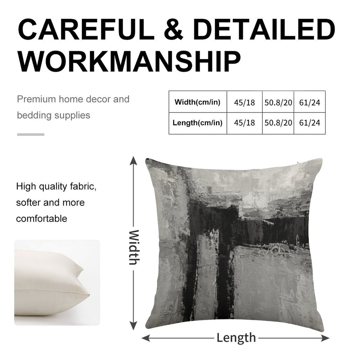 Gray Black Abstract Linen Throw Pillow Cover