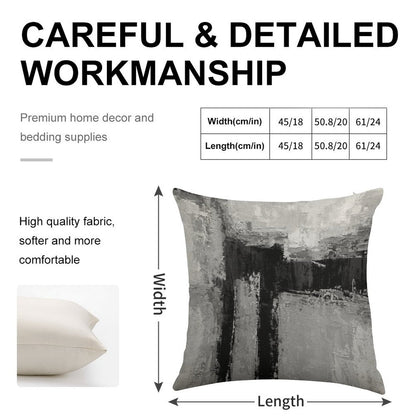 Gray Black Abstract Linen Throw Pillow Cover