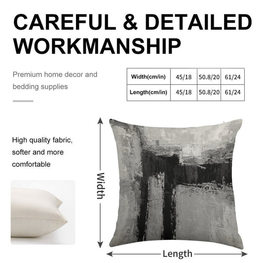 Gray Black Abstract Linen Throw Pillow Cover