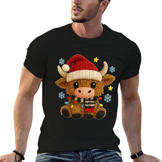 Crochet Yarn Highland Cow Christmas Western Girly Xmas  Classic T-Shirt