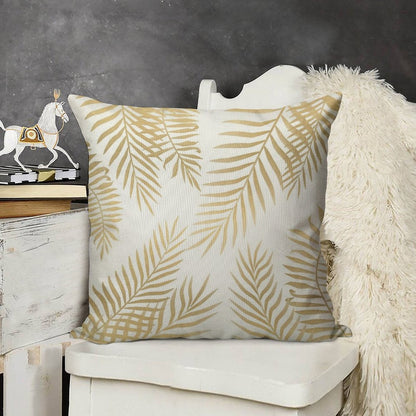 Gold Palm Leaves Linen Throw Pillow Cover