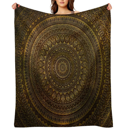 Lime Brown Mandala Throw Blanket